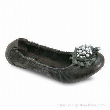 Foldable Ballet Dance Shoes with Unique PU Upper and Nice Decoration, Various Colors are Available